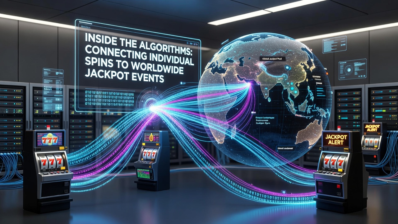 Darstellung eines vernetzten Jackpot-Systems mit Algorithmen und Walzen