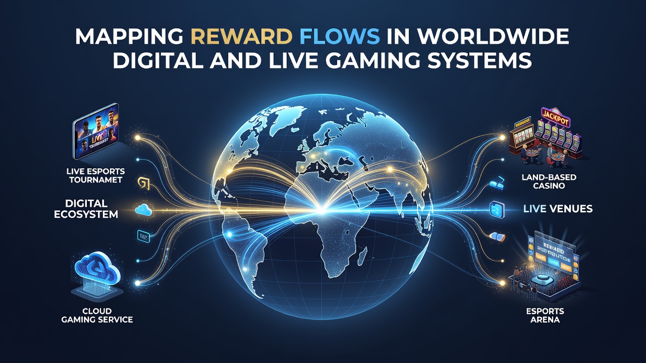Darstellung vernetzter Belohnungsströme in digitalen und Live-Gaming-Systemen weltweit