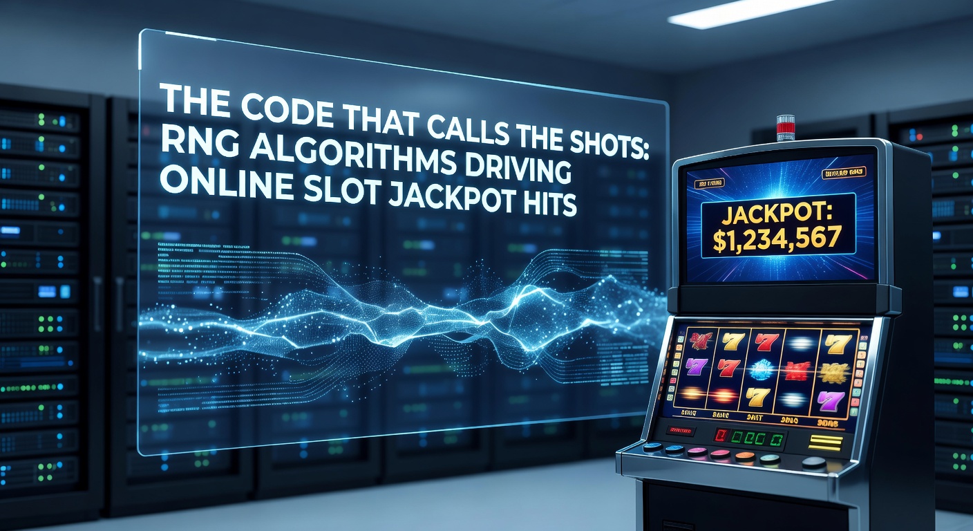 Detaillierte Grafik eines Slot-RNG-Prozesses mit Algorithmen, Walzen und einem explodierenden Jackpot-Symbol